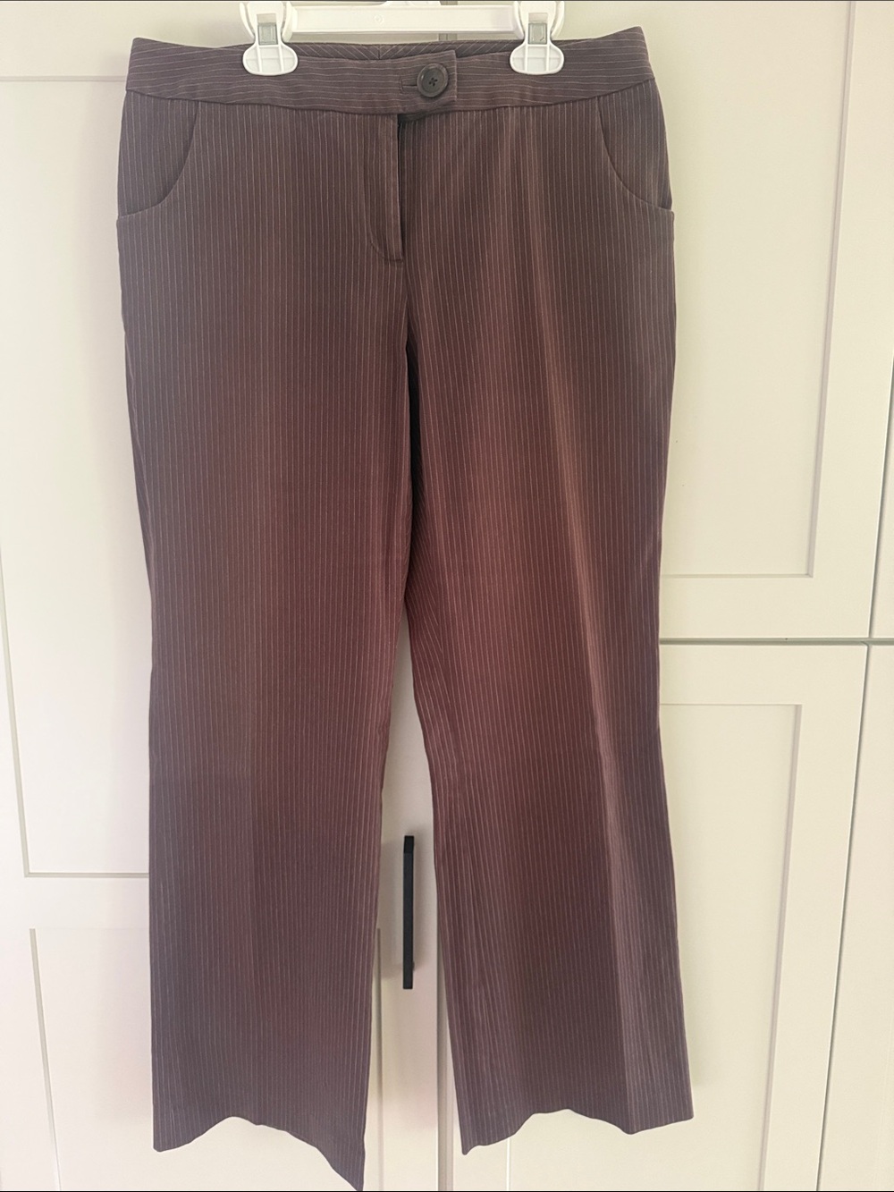 Ann Taylor Brown with Pink Pinstripe Trousers